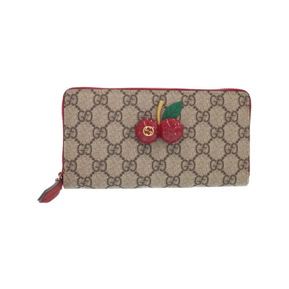 Gucci GG Supreme Zip Around Wallet Cherry Round Zipper Long